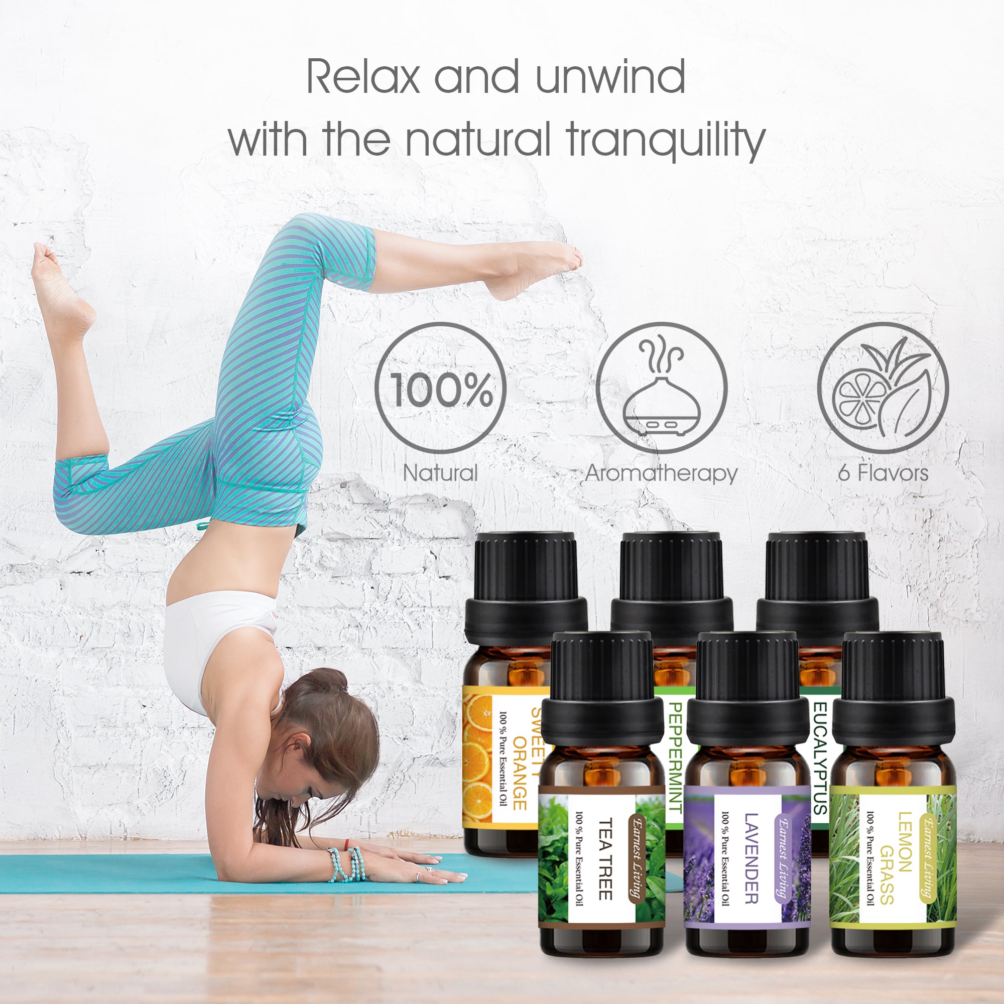 Earnest Living Tea Tree Oil Peppermint Oil Lavender Oil Essential Oil Set for Diffusers for Home Oil Diffuser Essential Oils Eucalyptus Essential Oil