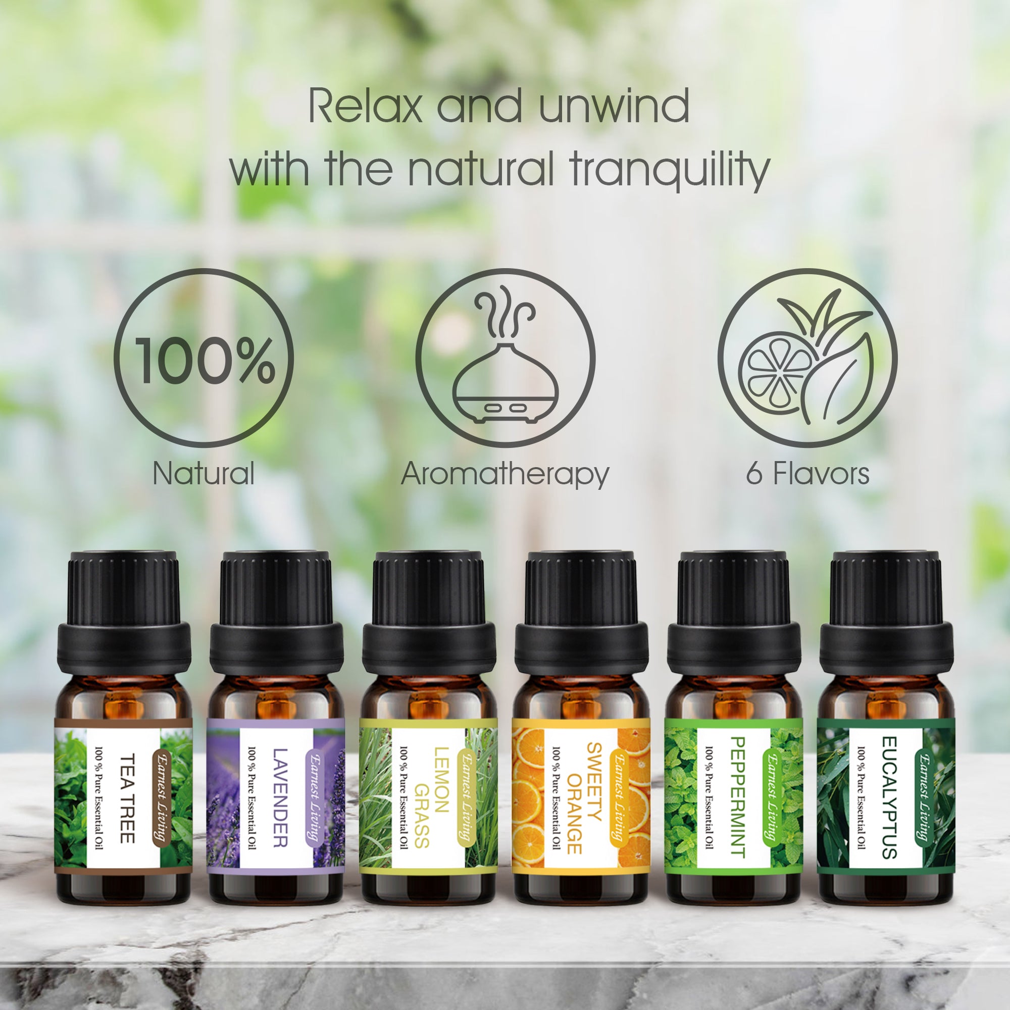 Earnest Living Tea Tree Oil Peppermint Oil Lavender Oil Essential Oil Set for Diffusers for Home Oil Diffuser Essential Oils Eucalyptus Essential Oil