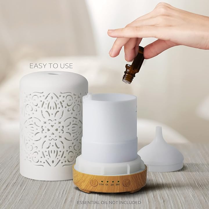 Earnest Living Smart WiFi Essential Oil Diffuser White Ceramic Diffuser 250 ml with Alexa Google Home App Phone Control LED and Auto Off Office Humidifier Aromatherapy Diffusers for Essential Oils