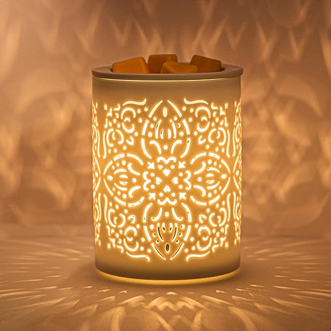 Earnest Living Ceramic Electric Wax Melt Warmer Wax Warmer for Scented Wax Cubes Tart Candle Warmer Oil Burner Wax Melts Fragrance Melter White for Home Office Bedroom Aromatherapy Gift Decor