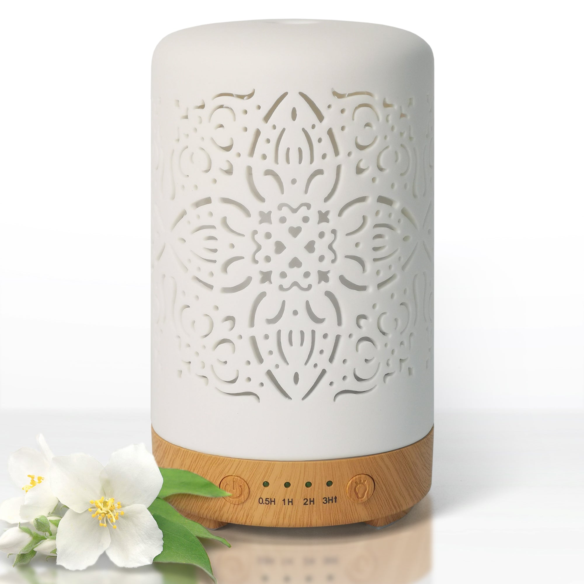 Earnest Living Essential Oil Diffuser White Ceramic Diffuser 100 ml Timers Night Lights and Auto Off Function Home Office Humidifier Ultrasonic Aromatherapy Diffusers for Essential Oils
