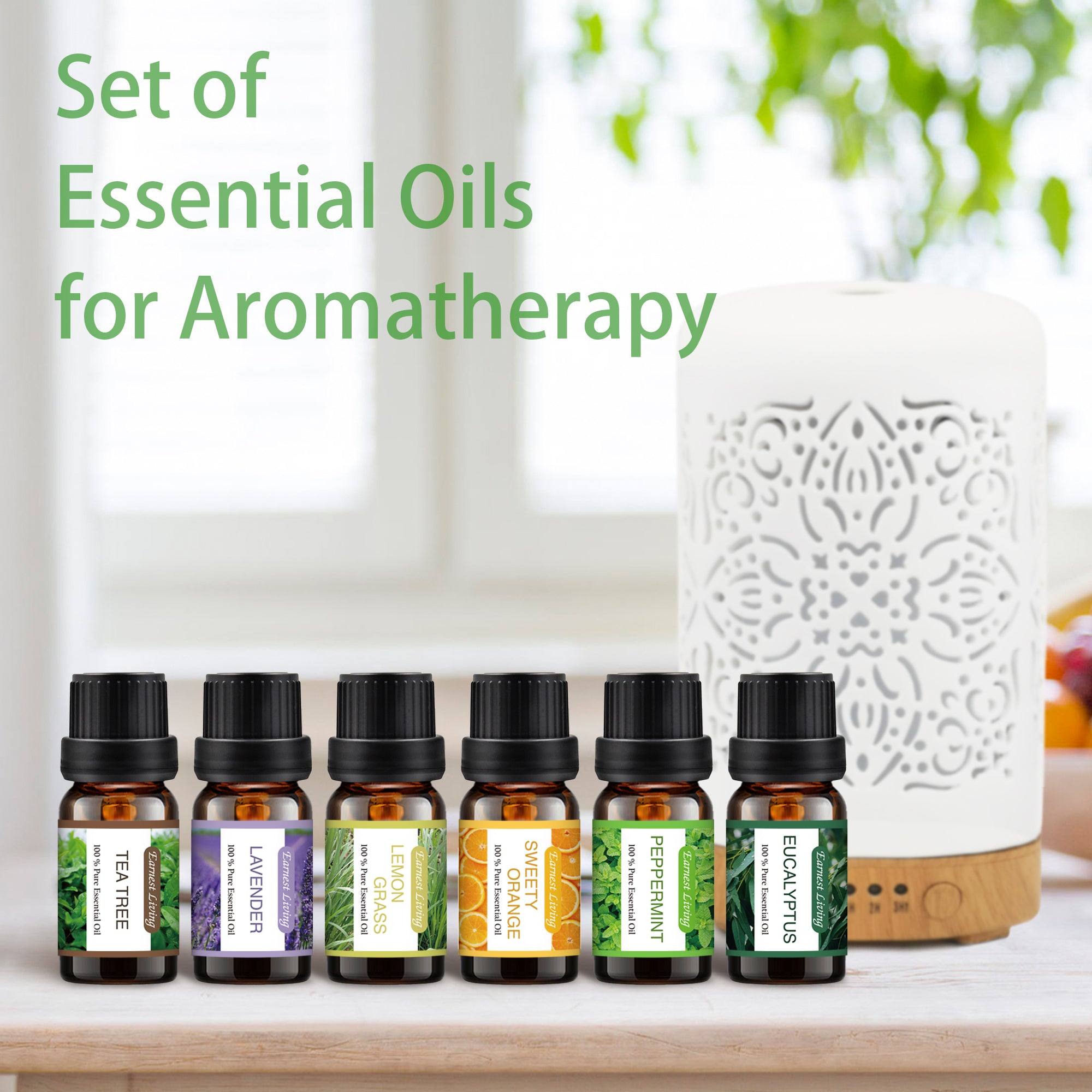 Earnest Living Tea Tree Oil Peppermint Oil Lavender Oil Essential Oil Set for Diffusers for Home Oil Diffuser Essential Oils Eucalyptus Essential Oil