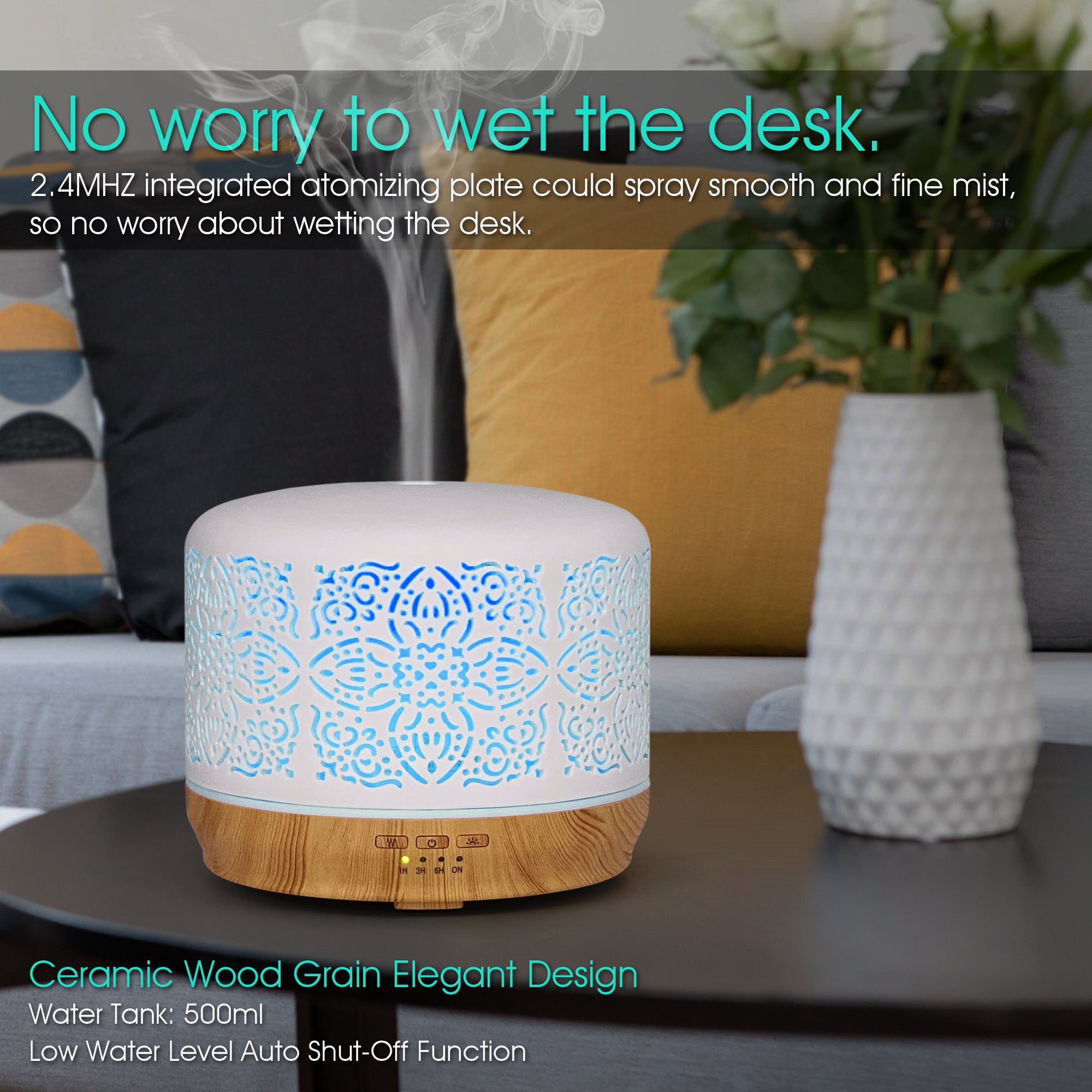 Earnest Living Essential Oil Diffuser White Ceramic Diffuser 500ml Timers Night Lights and Auto Off Function Home Office Humidifier Ultrasonic Aromatherapy Diffusers for Essential Oils (Copy) (Copy)